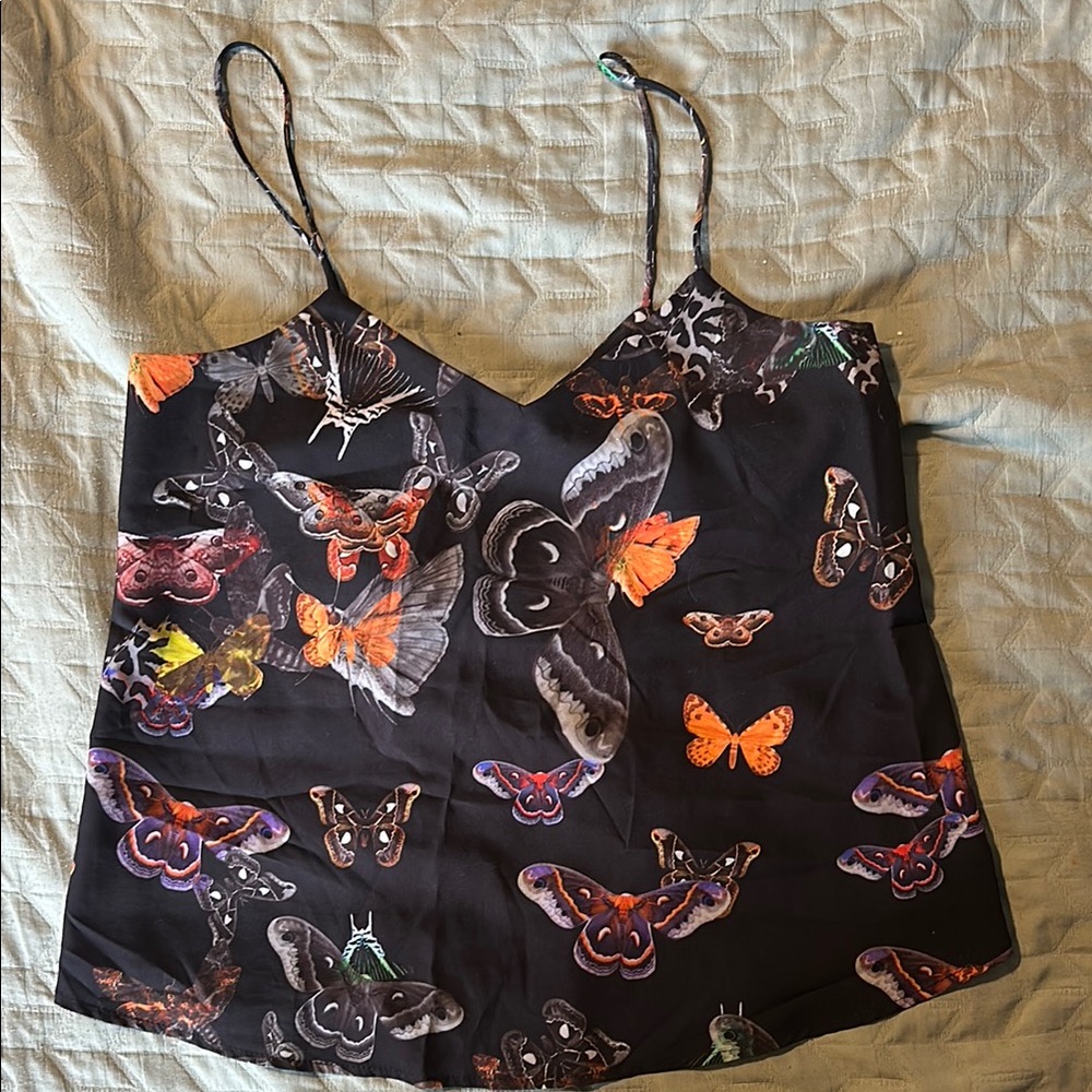 Topshop Black and Orange Fitted Spaghetti Strap Camisole